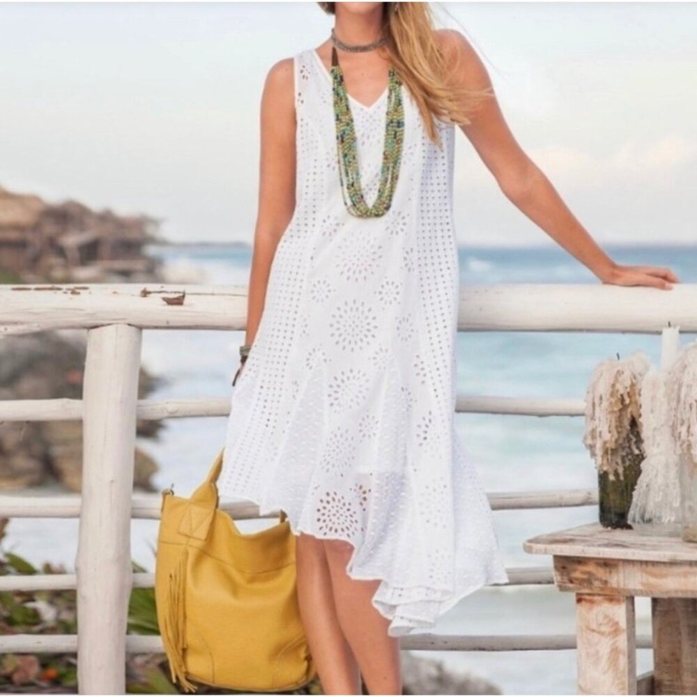 Sundance Jasper Springs White Eyelet Asymmetrical Hem Dress w/ Slip 6